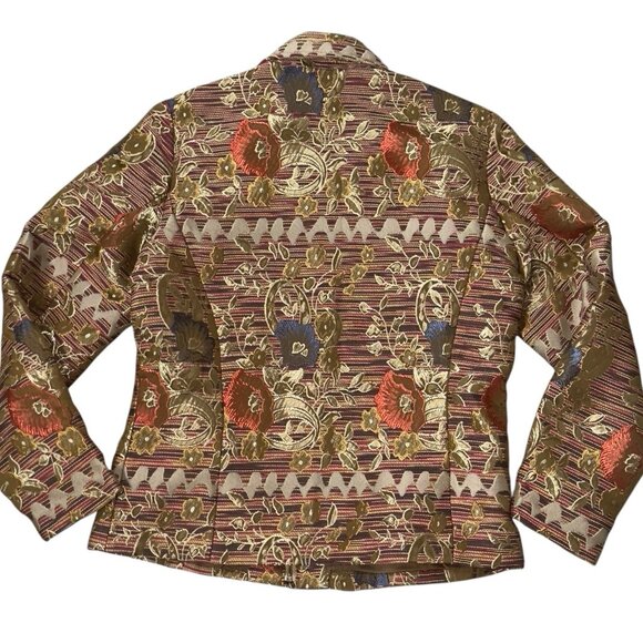 Coldwater Creek Sz SM Gold Banded Tapestry Lined Beautiful Art Blazer Jacket Lux - Picture 5 of 9